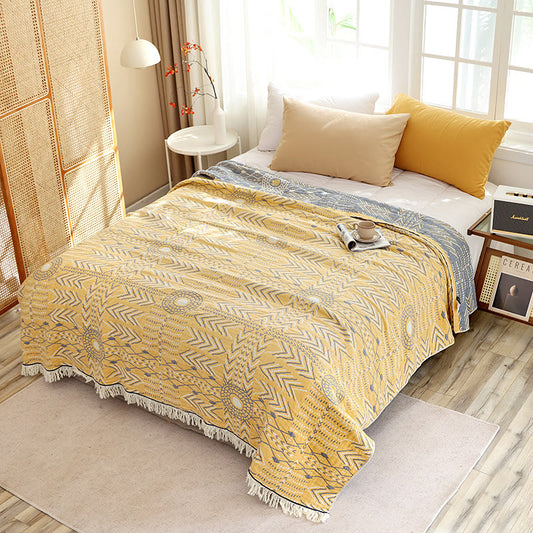 Geometric Pattern Soft Cotton Reversible Quilt Quilts Ownkoti Yellow & Bluish Gray Full