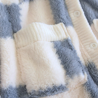Checkerboard V-neck Soft Fluffy Pajama Set