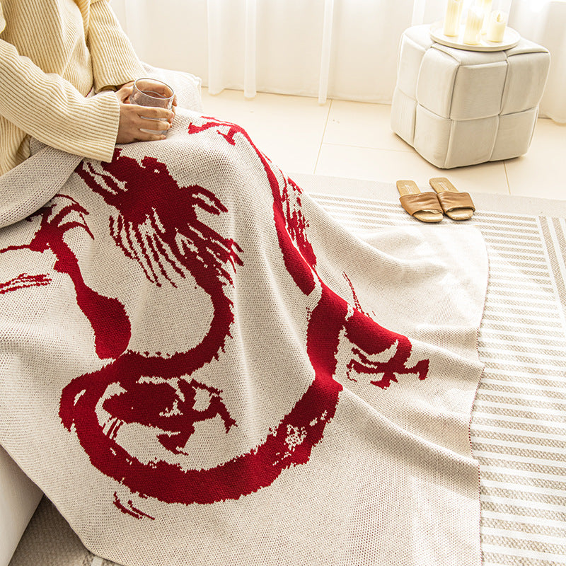 Luxury Dragon Print Woven Decorative Blanket