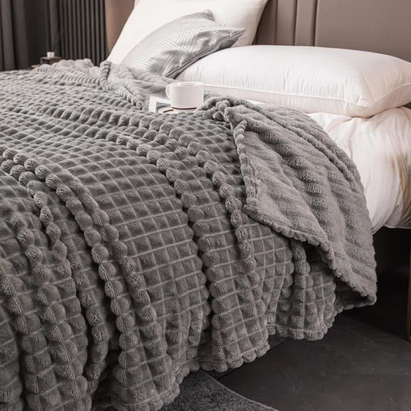 Solid Color Grid Soft Throw Blanket Blankets Ownkoti Gray Queen