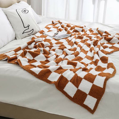 Square Grid Pattern Knitting Throw Blanket