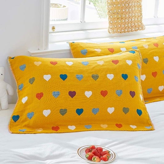 Colorful Hearts Cotton Gauze Pillow Towel (2PCS)