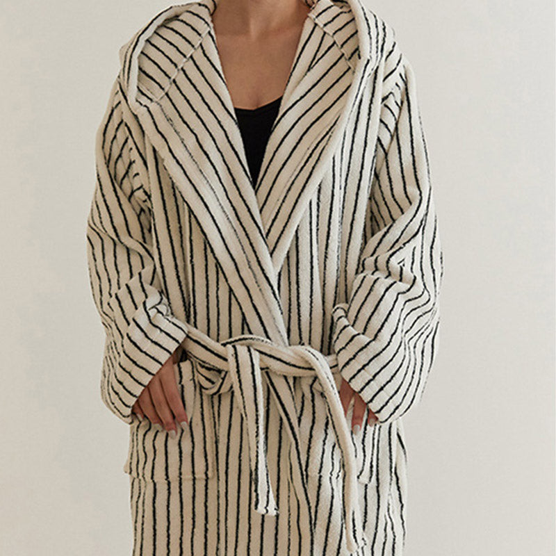Cotton Hooded Bathrobe with Pockets
