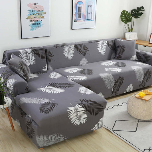 Ownkoti Feather Leaf Pattern Stretchable Sofa Cover