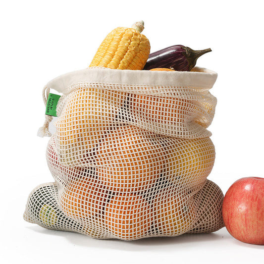 Organic Cotton Reusable Ecobag Drawstring Fruit Bag Produce Bag Set (6PCS)