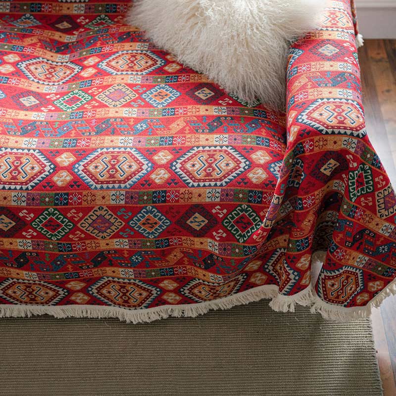 Ownkoti Brightful Geometry Pattern Tassel Sofa Protector