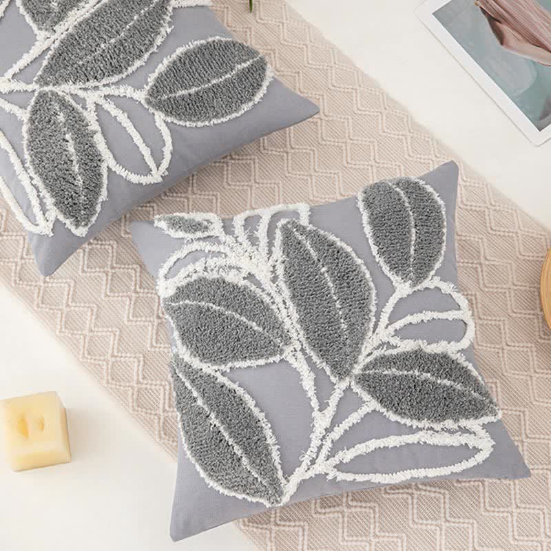 Rural Tufted Leaf Soft Decorative Pillowcase