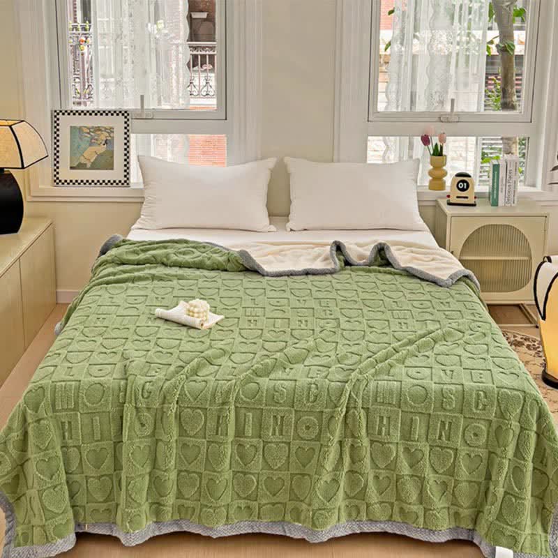 Simple Jacquard Love Soft Throw Blanket Blankets Ownkoti Avocado Green King