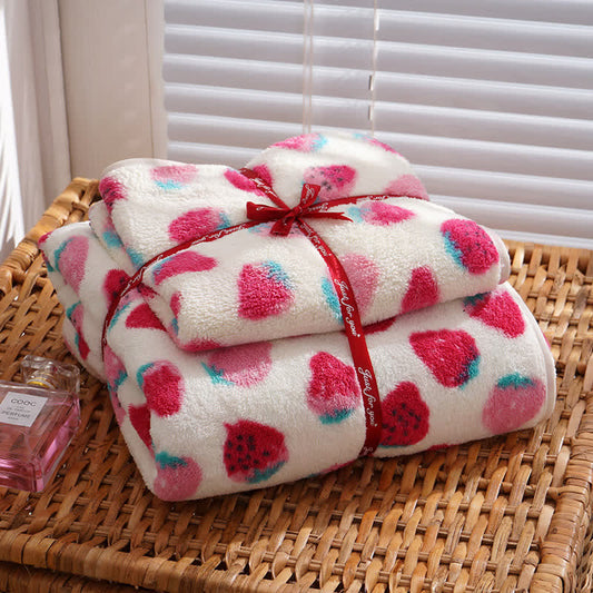 Strawberry Bathroom Towel Beach Towel Set (2PCS) Towels Ownkoti 35cm x 75cm + 70cm x 140cm