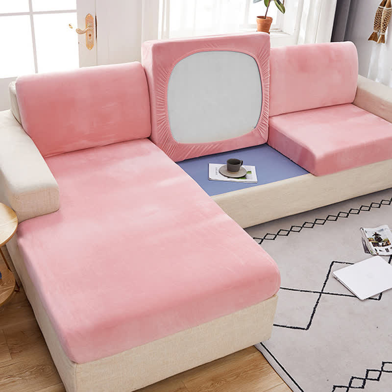 Ownkoti Suede Solid Color Elastic Sectional Sofa Slipcover Sofa Cover Ownkoti Pink Back Cushion Cover M