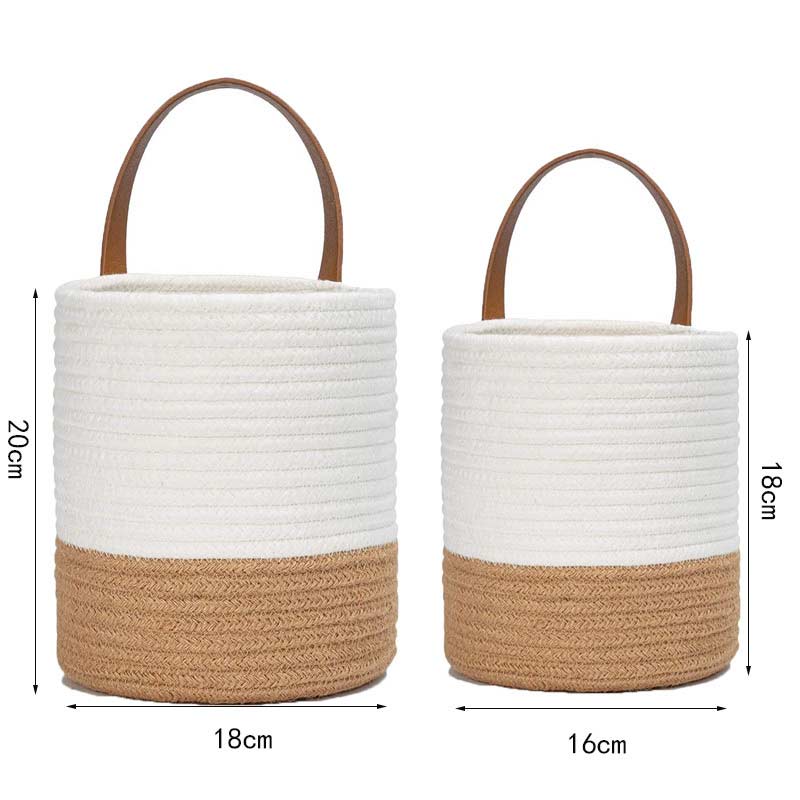 The Size of Cotton Wall Hanging Baskets Plant Flower Pot with Handle (2PCS)