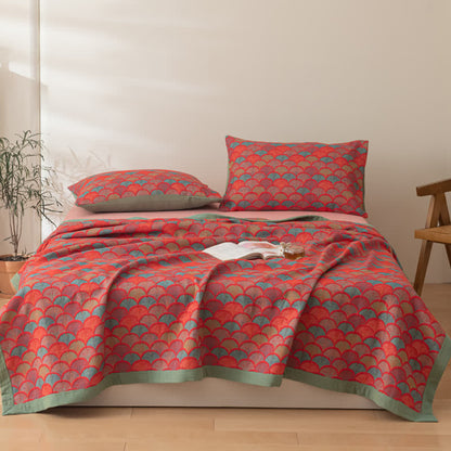 Brightful Fish Scales Cotton Reversible Quilt Quilts Ownkoti Red & Green 2PCS Pillowcases 19" x 29"