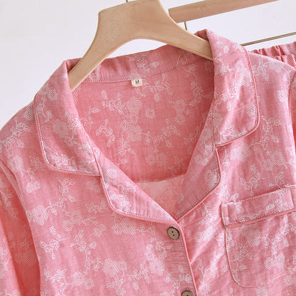 Floral Yarn-dyed Jacquard Cotton Pajama Set