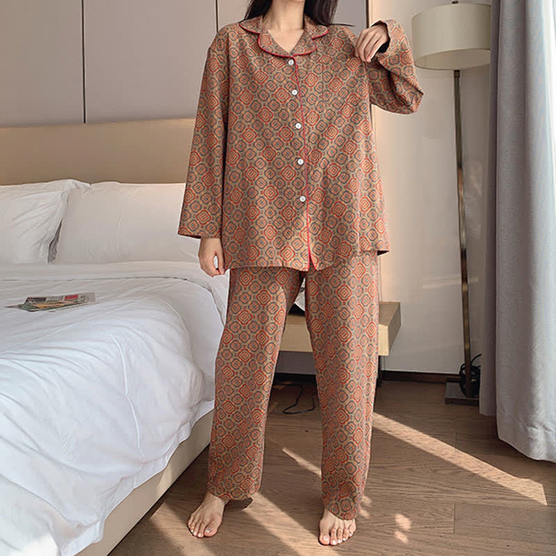 Retro Plus-size Breathable Cotton Pajama Set