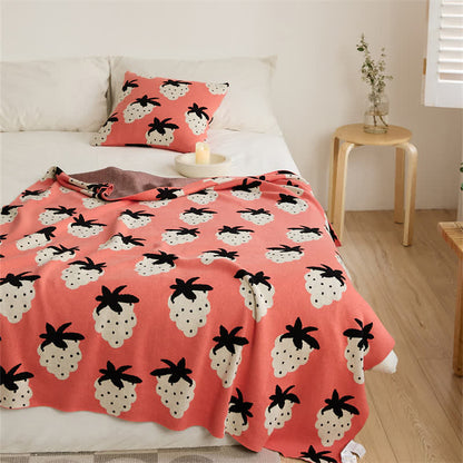 Strawberry Print Soft Cotton Reversible Blanket Blankets Ownkoti Pink 130cm x 160cm