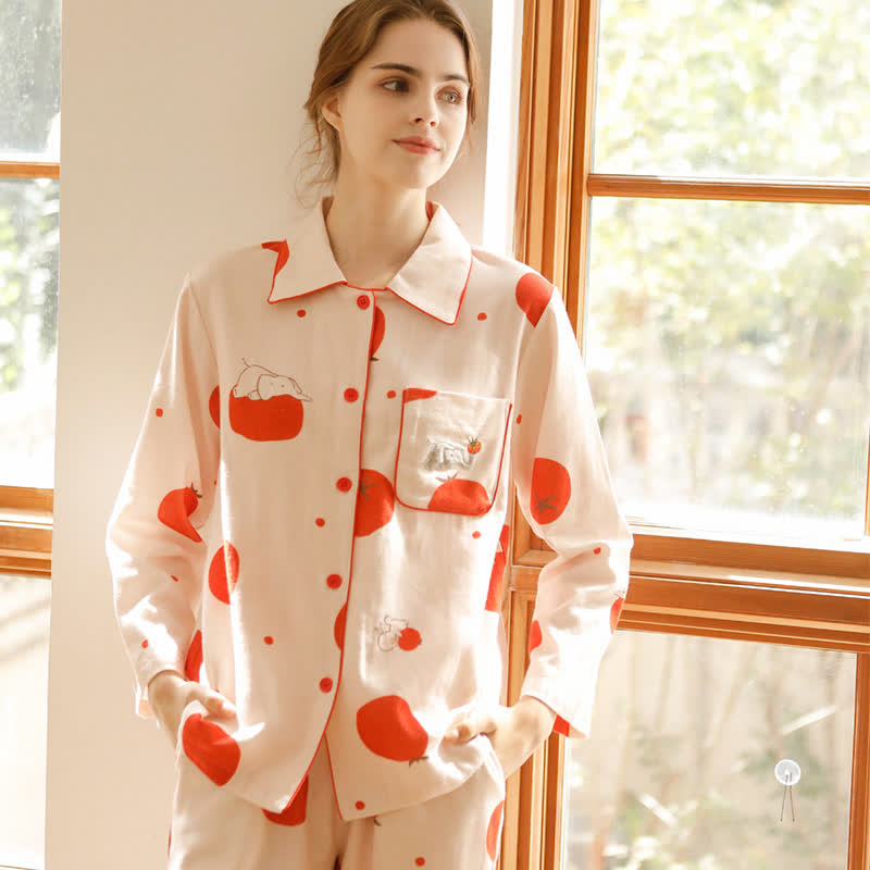 Ownkoti Cute Elephant Tomato Cotton Loungewear Set