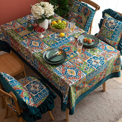 Morocco Flower Print Tablecloth Chair Cushion