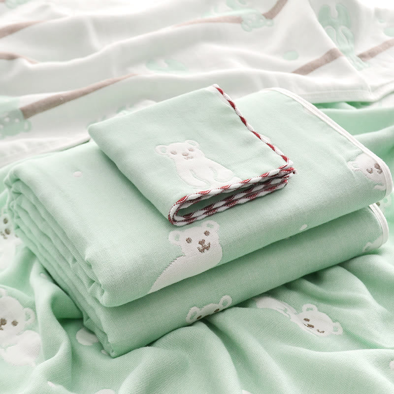 Ownkoti Green Bear Cotton Gauze Baby Quilt