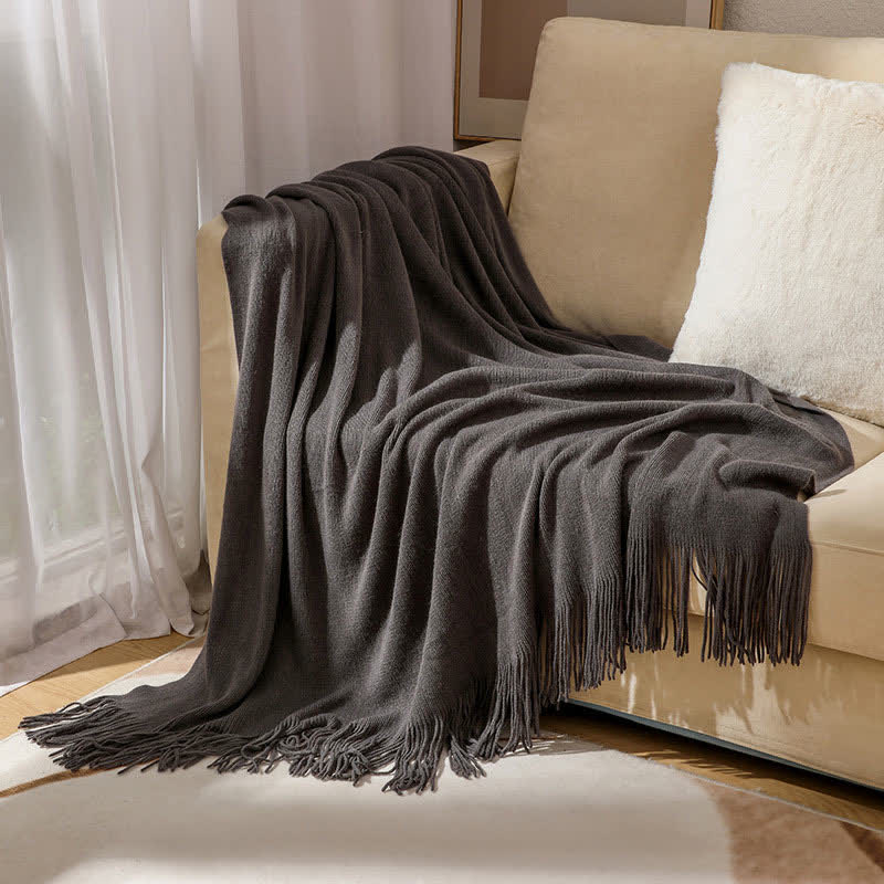 Gray throw 2024 blanket with tassels