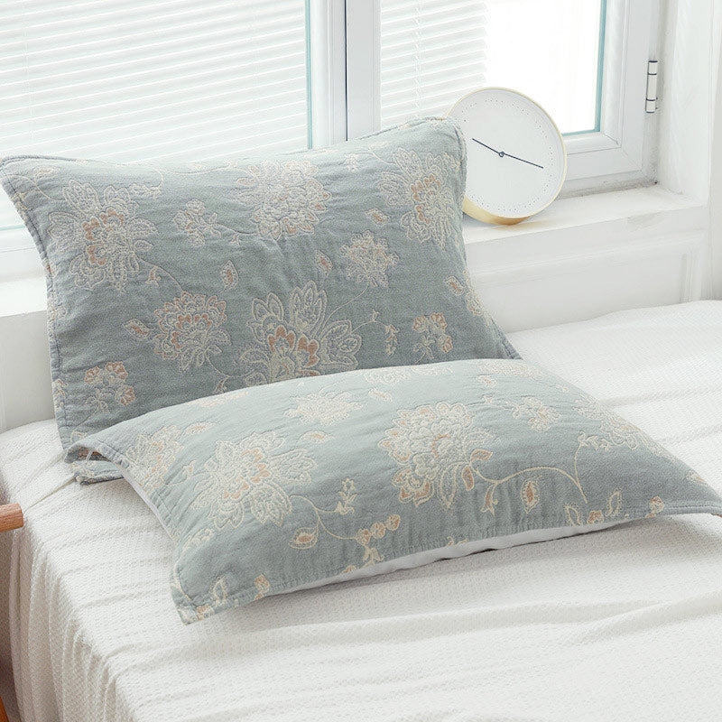 Boho Flower Cotton Double-Side Pillow Towel (2PCS) Pillowcases Ownkoti Green 50cm x 75cm