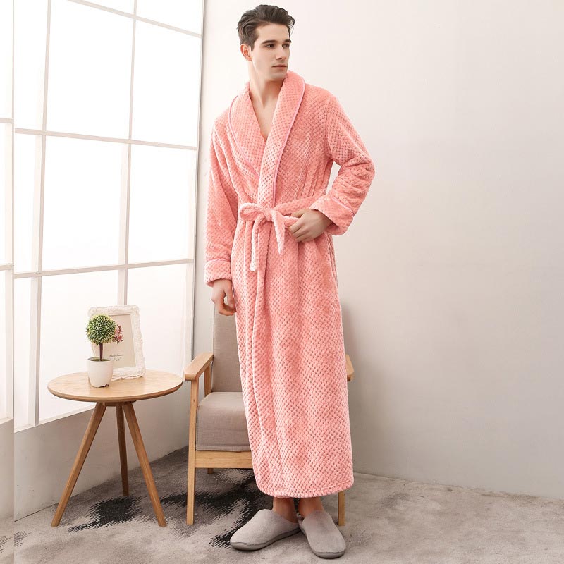Ownkoti Puffy Fleece Pajama Long Bathrobe Bathrobes Ownkoti Pink Men: 3XL