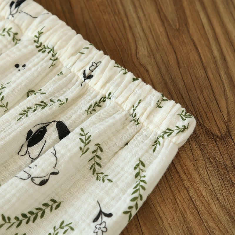 Cute Cat & Leaf Cotton Pajama Set