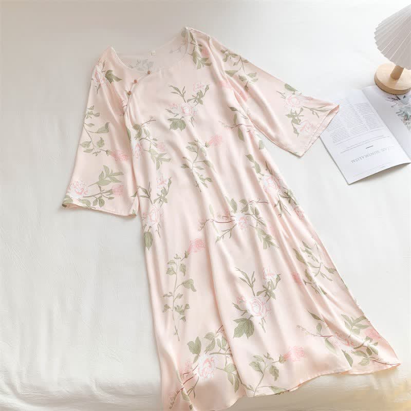 Pink Flower Print Soft Breathable Nightdress