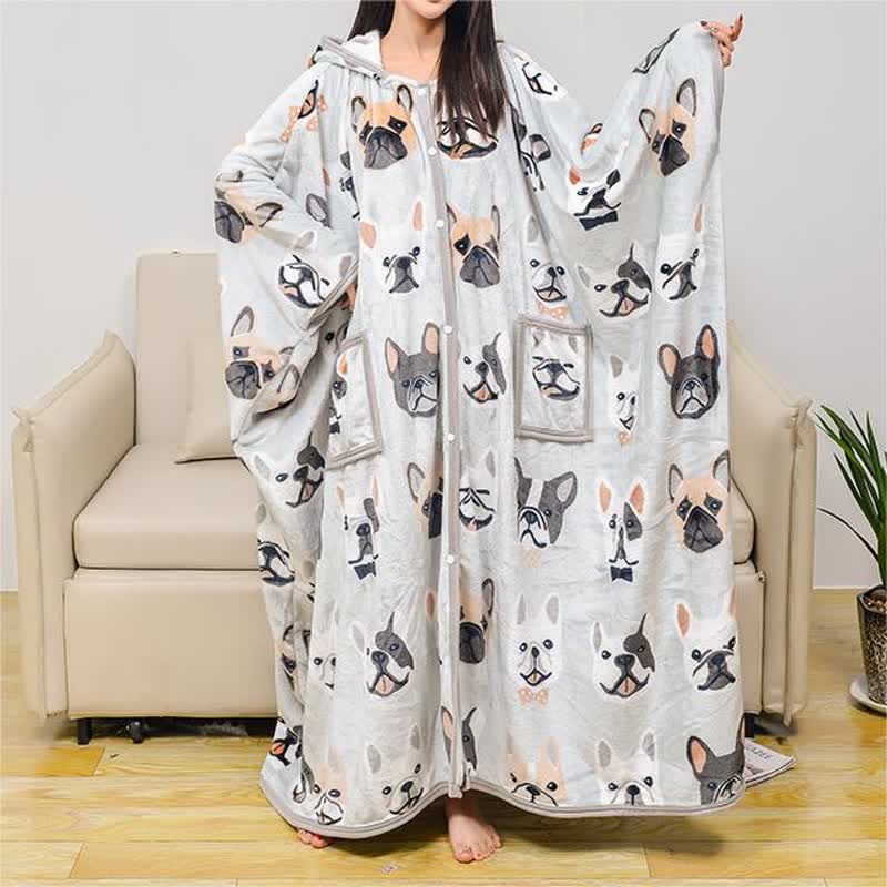 Cute Dog  Warm Long Hooded Functional Blanket