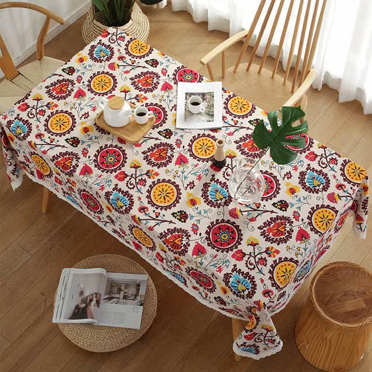 Ownkoti Bohemian Countryside Style Flower Tablecloth