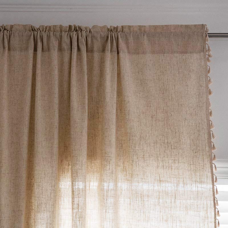 Boho Tassel Beige Light Filtering Curtain Curtains Ownkoti 5