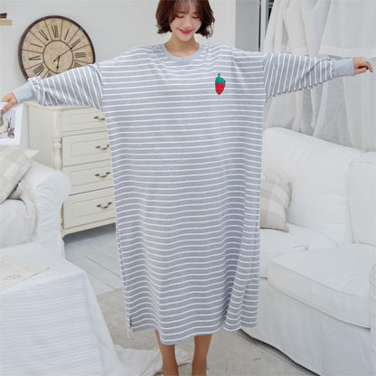 Pure Cotton Striped Long Sleeve Nightdress