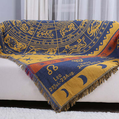 Bohemian Constellation Pattern Cotton Tassel Blanket