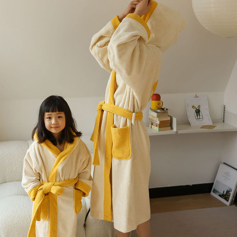 Flower Colorblock Cotton Hooded Bathrobe