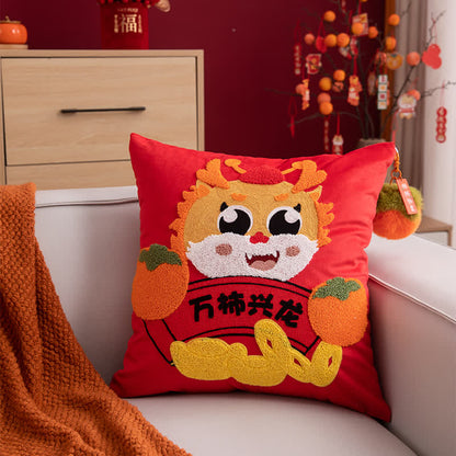 Cute Mascot Dragon Embroidery Pillowcase