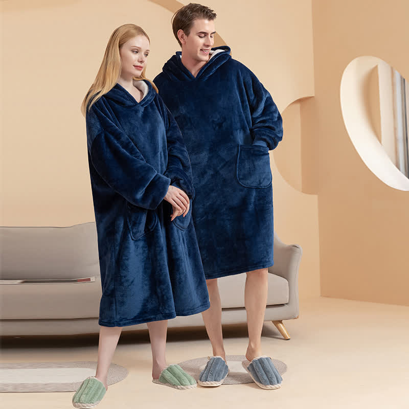 Solid Color Hoodie Flannel Pajama Bathrobe