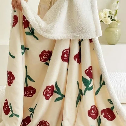 Rose Flower Fleece Decorative Throw Blanket
