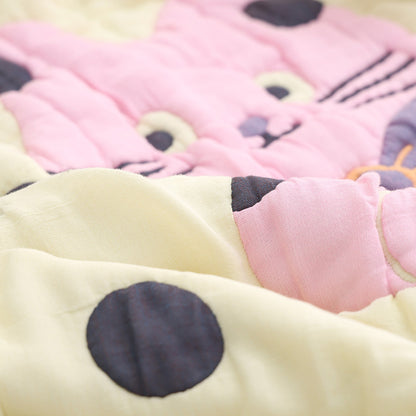 Cute Cat & Polka Dots Cotton Gauze Quilt