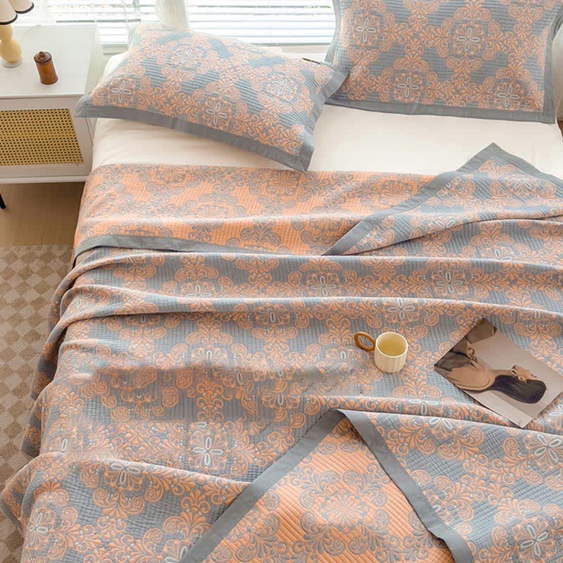 Orange & Grey Color Floral Reversible Quilt Quilts Ownkoti 3