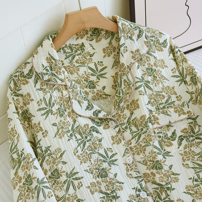 Vivid Leaf Cotton Lapel Pajama Set