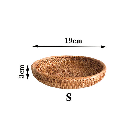The Size of Hand Woven Round Rattan Tray for Food