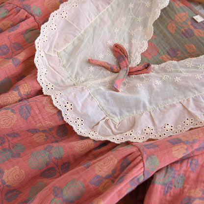 Cotton Gauze V-neck Rose Pajama Set