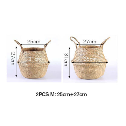 The Size of Woven Seagrass Belly Basket Storage Plant Pot Basket (2PCS)