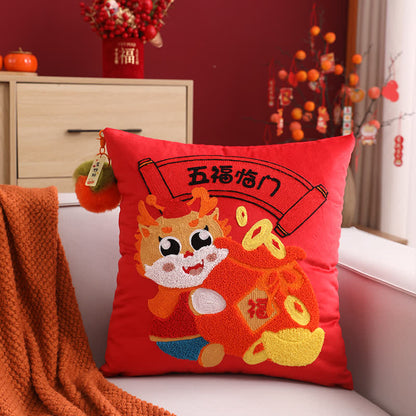 Cute Mascot Dragon Embroidery Pillowcase