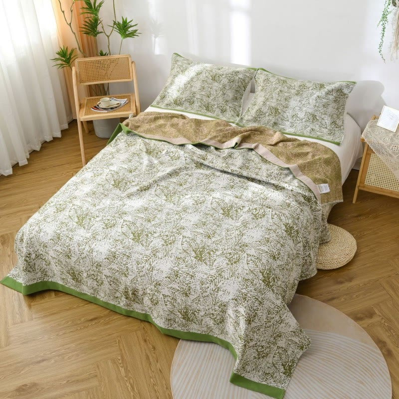 Abstract Leaf Pattern Cotton Reversible Quilt
