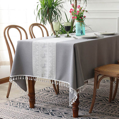 Christmas Tablecloth Rectangle Elegance Elk Table Cover with Tassel