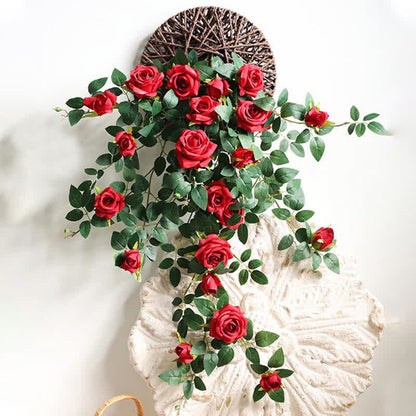 Faux Vine Roses Hanging Wall Decor Decor Ownkoti Red 1 Rose Rattan & 1 Basket