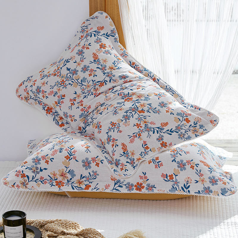 Ownkoti Colorful Flower Lace Brim Cotton Pillowcases (2PCS)