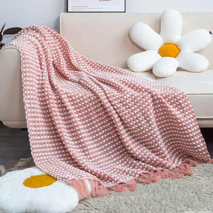 Cozy Dots Knit Tassel Blanket