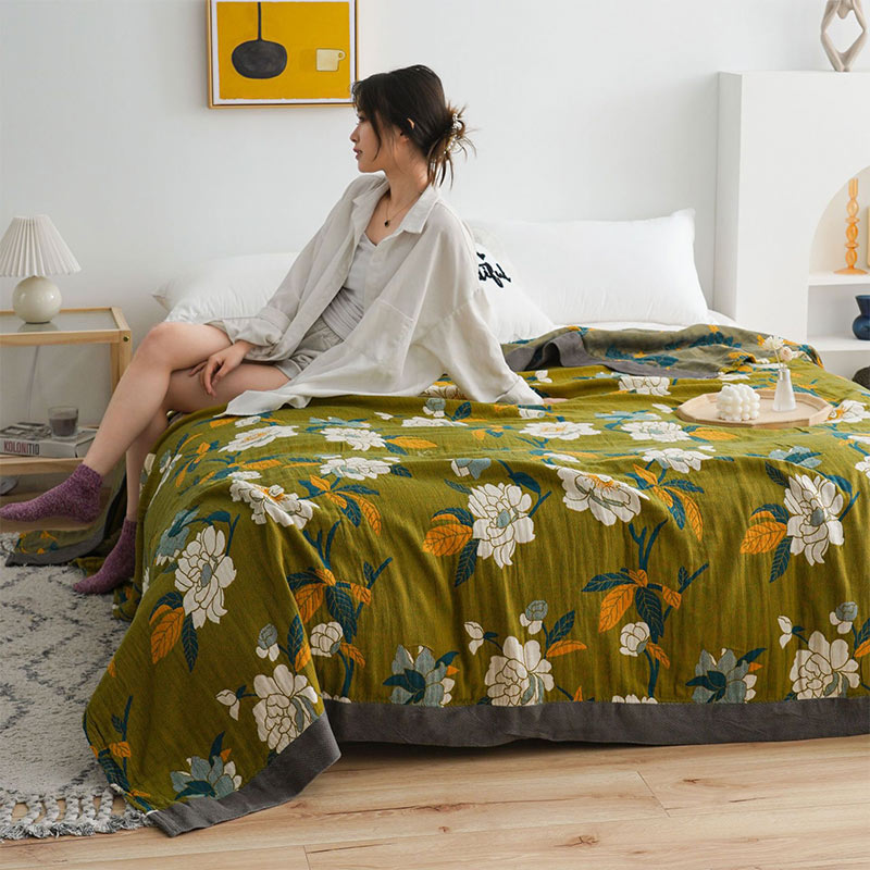 Olive Flower Printed Cotton Quilt