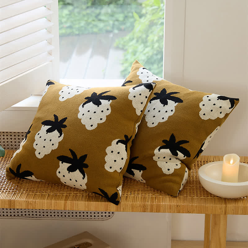 Strawberry Pattern Breathable Cotton Pillowcases (2pcs) Pillowcases Ownkoti Brown 45cm x 45cm